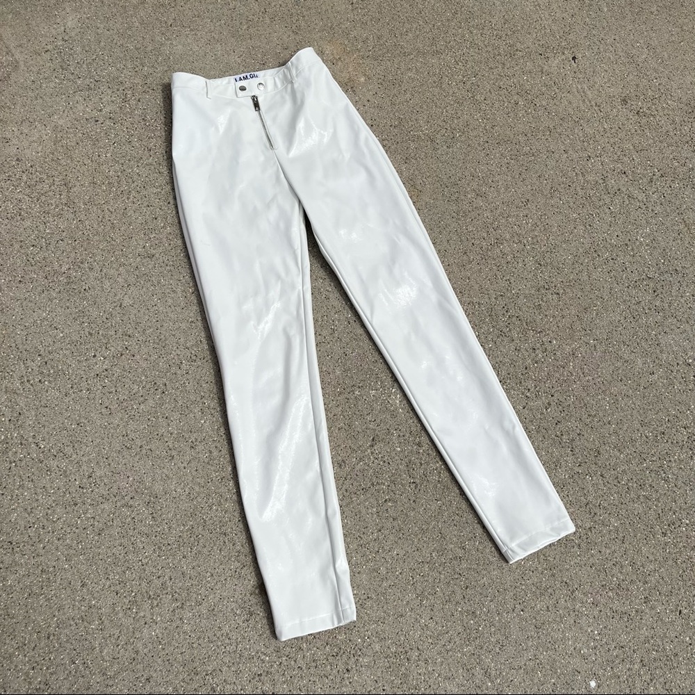 I Am Gia off white faux leather pleather high rise skinny pants